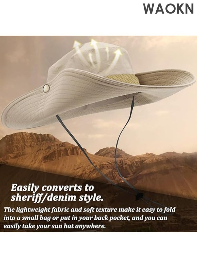 WAOKN Sun Hats Safari Hat , UV Protection Wide Brim Summer Hat , Cotton Foldable Fishing Hiking Cap , Breathable Cowboy Style Boonie Hat for Men and Women Outdoor , Suitable for tourism, seaside, outdoor sports , unisex , beige . - Image 5